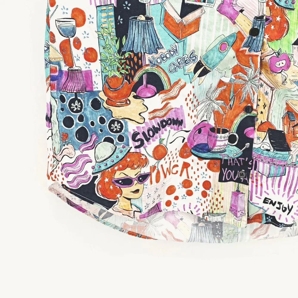 Zara Cartoon Button Up Shirtdress